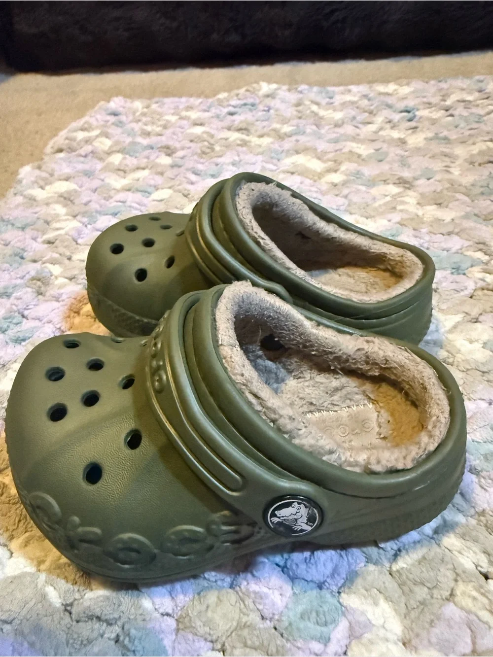 CROCS Kids Olive Green Fleece-Lined Clog